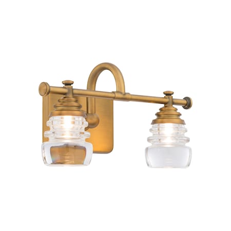 Dweled Rondelle LED 2 Light Bathroom Vanity or Wall Light 3000K in Aged Brass WS-425